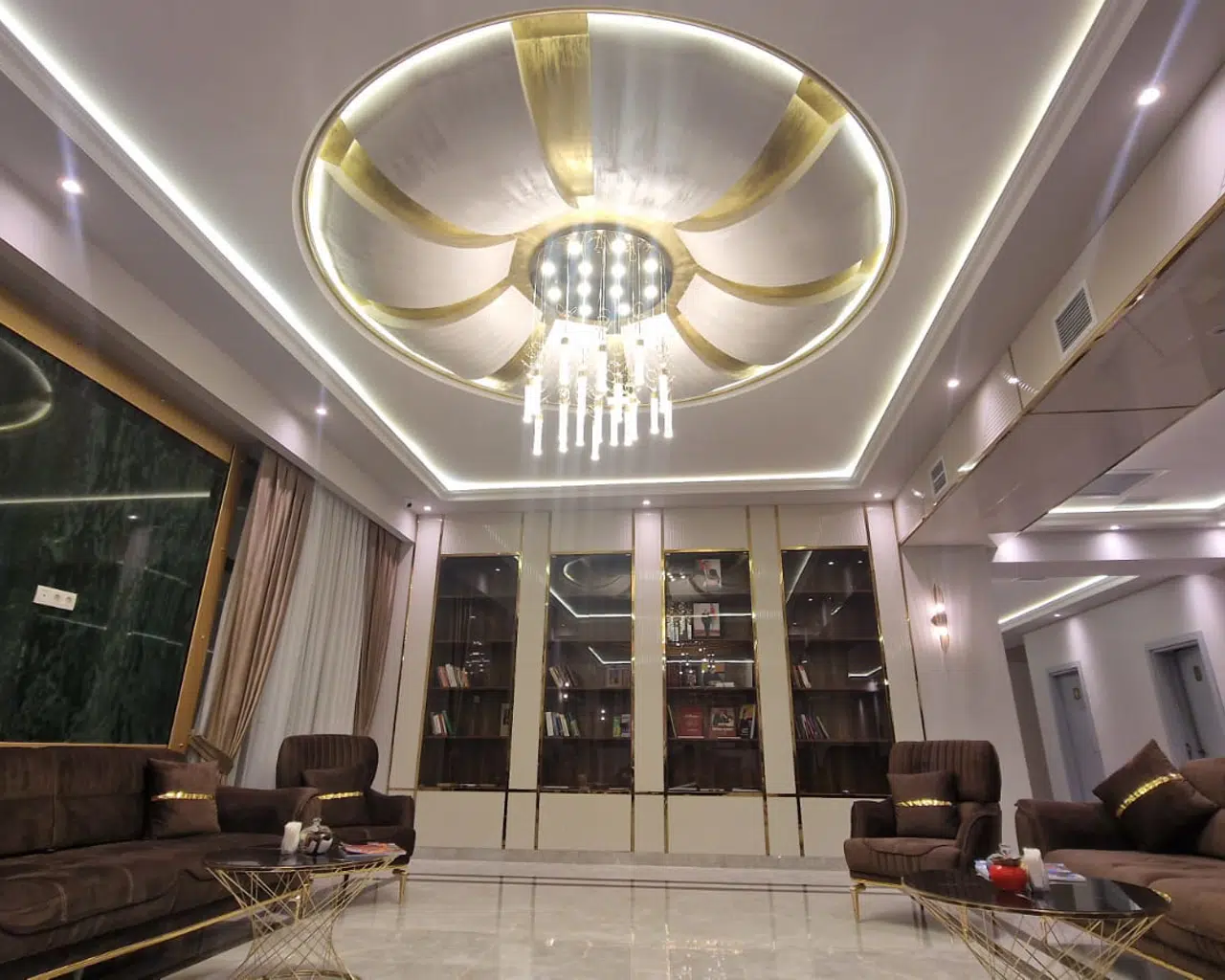 Nafta Sanatorium main lobby with chandelier
